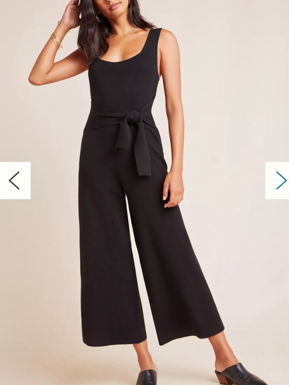 Anthropologie Saskia Knit Black Sleeveless Wide-Leg Jumpsuit with Waist Tie Med